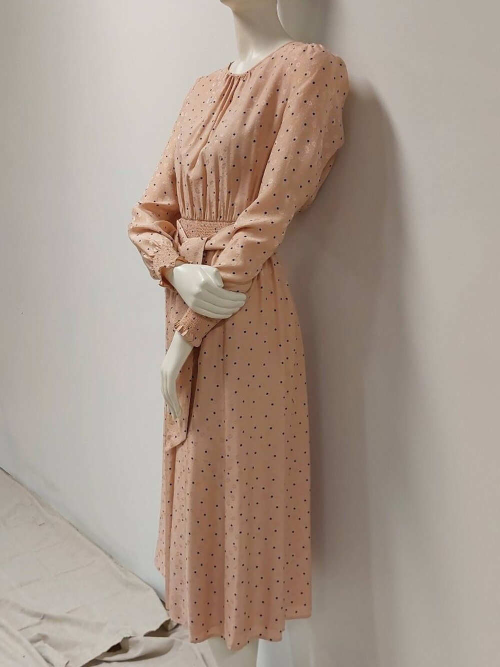 Sézane Pink Printed Silk Long-Sleeve Midi Dress Size: XS - Picture 2 of 13
